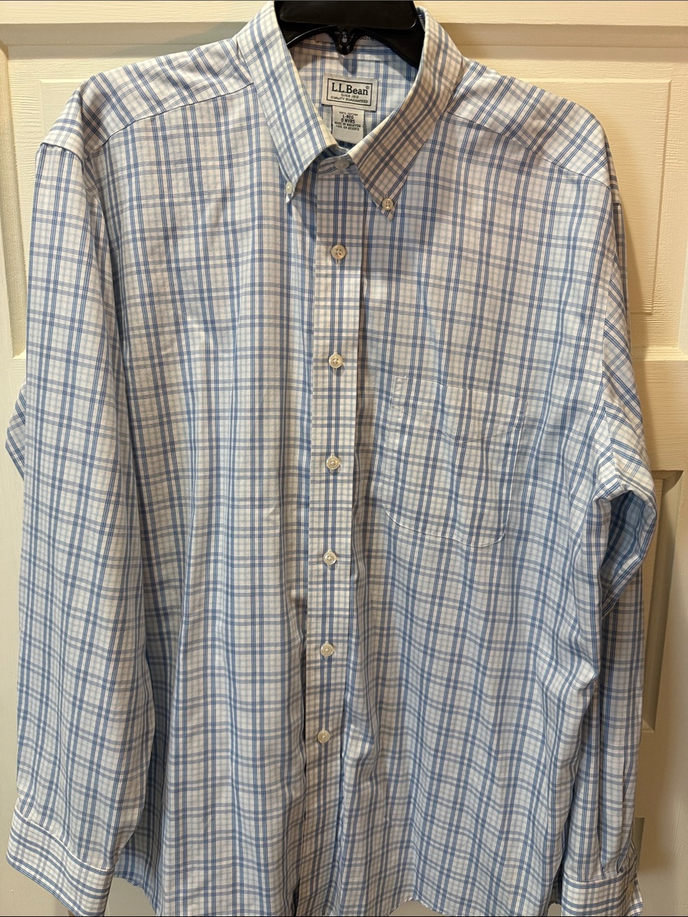 L.L. Bean Light Blue and White Plaid Button-Down Shirt